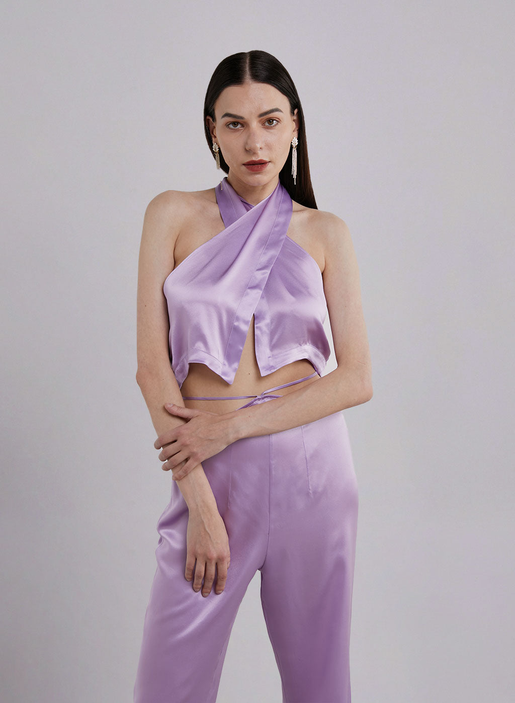 Split Front Silk Halter Top image 0