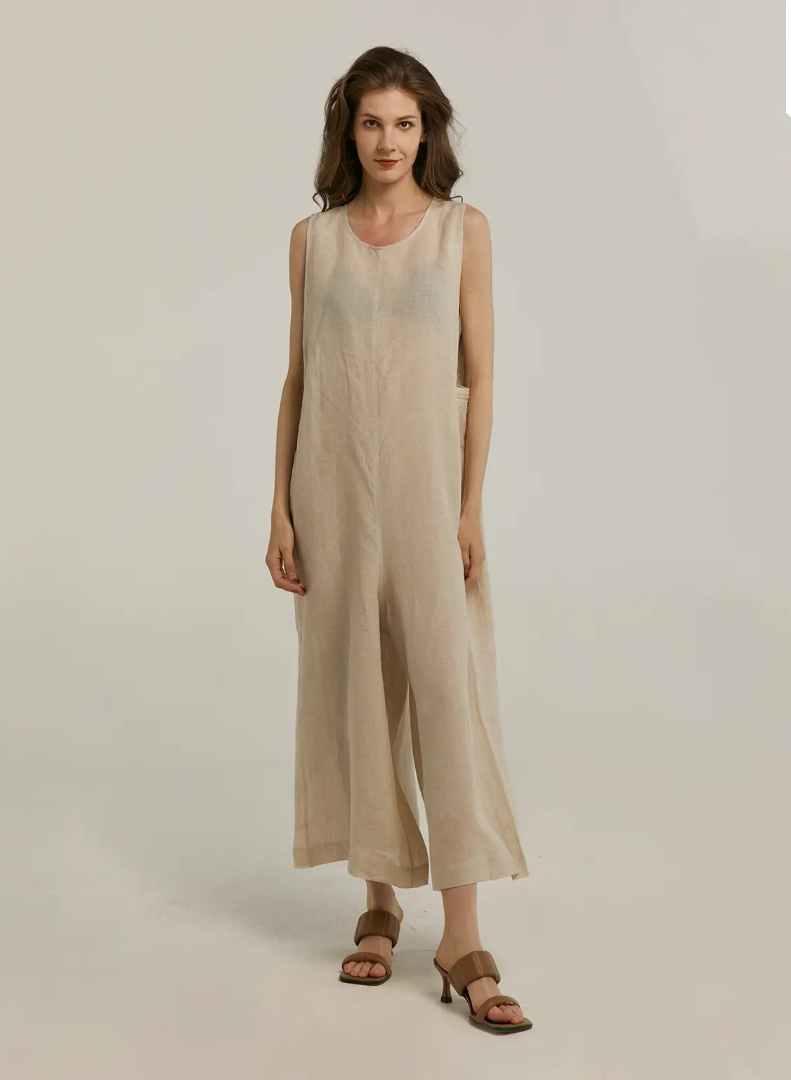 100% Linen Crewneck Sleeveless Jumpsuit image 1