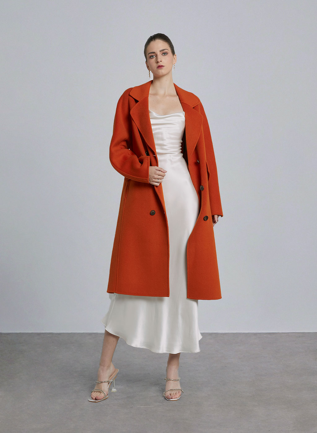 Classic Double Breasted Wool Coat - Amber Brown, S image