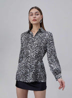 Printed Drawstring Silk Blouse image 2