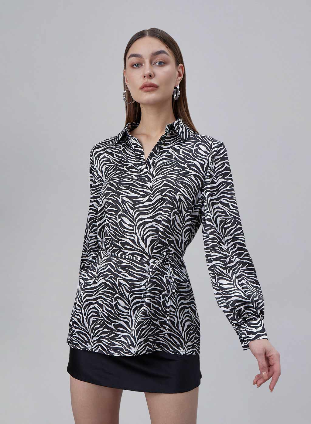 Printed Drawstring Silk Blouse image 2