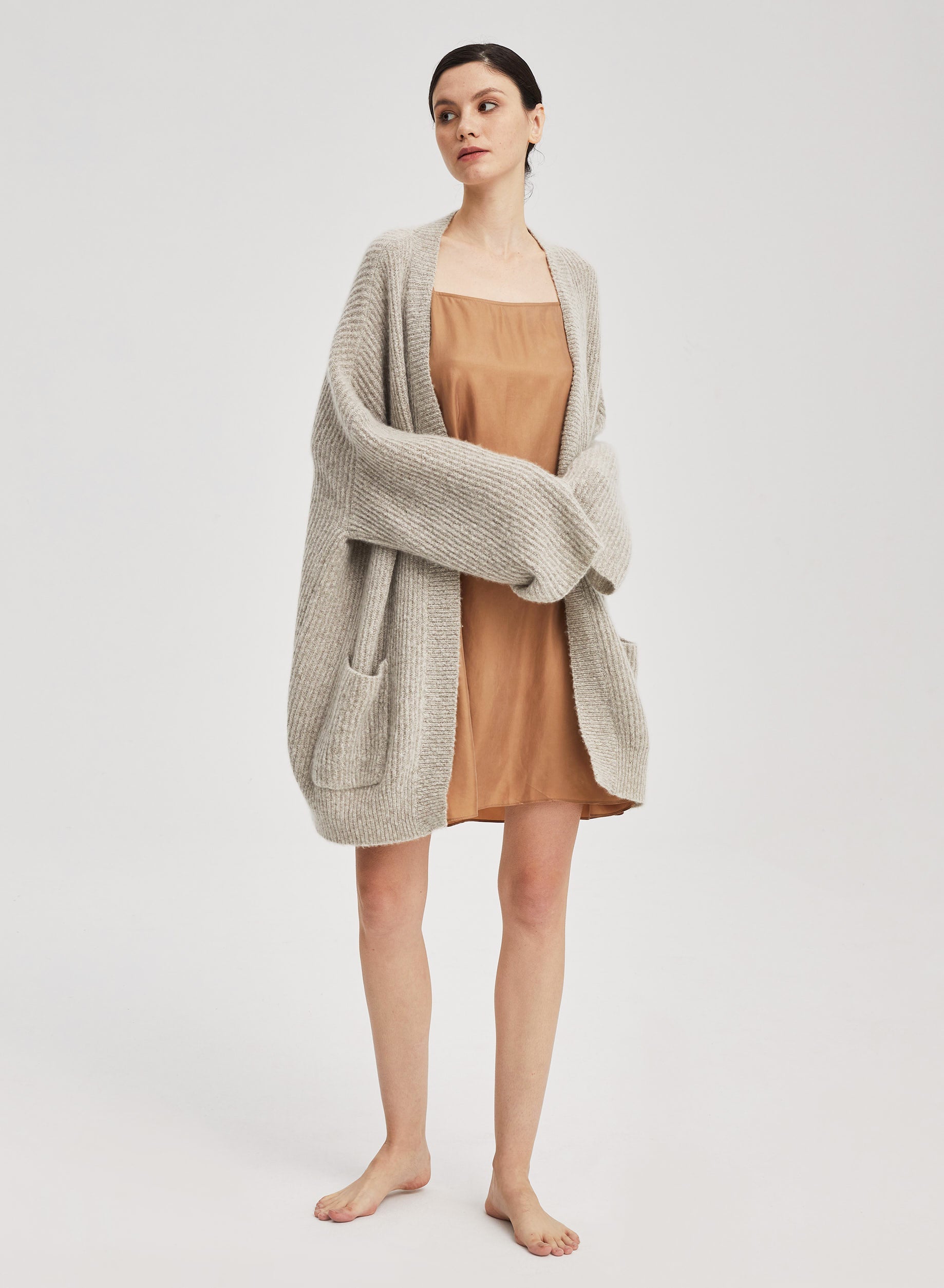 Plush Yak Wool Cardigan - Light Grey, S image