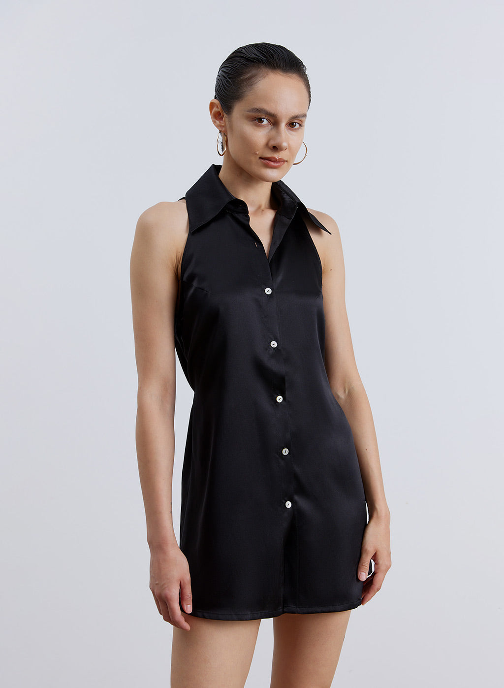 Sleeveless Silk Shirt Dress image 0
