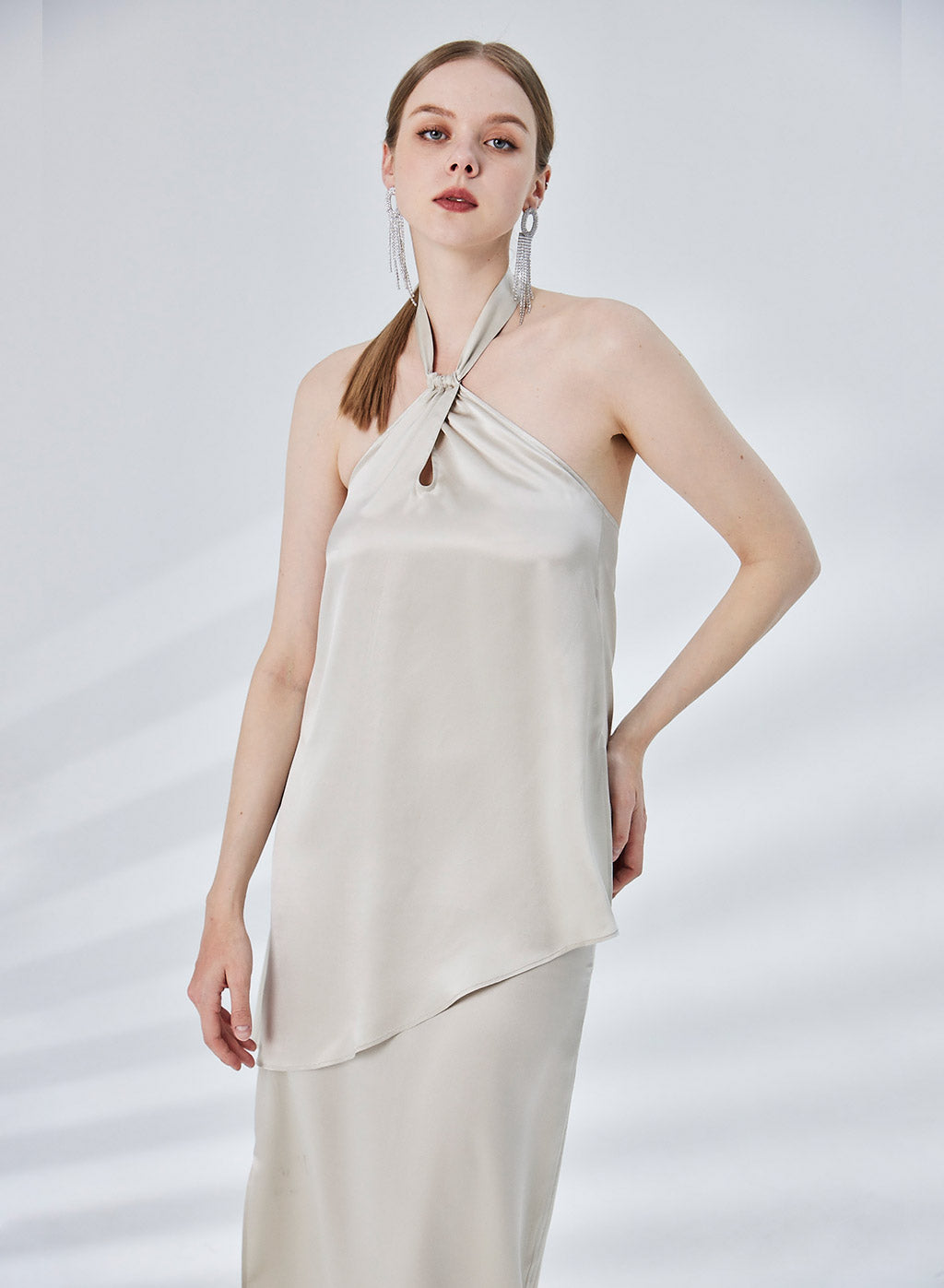 Twisted Front Knot Silk Top image 0