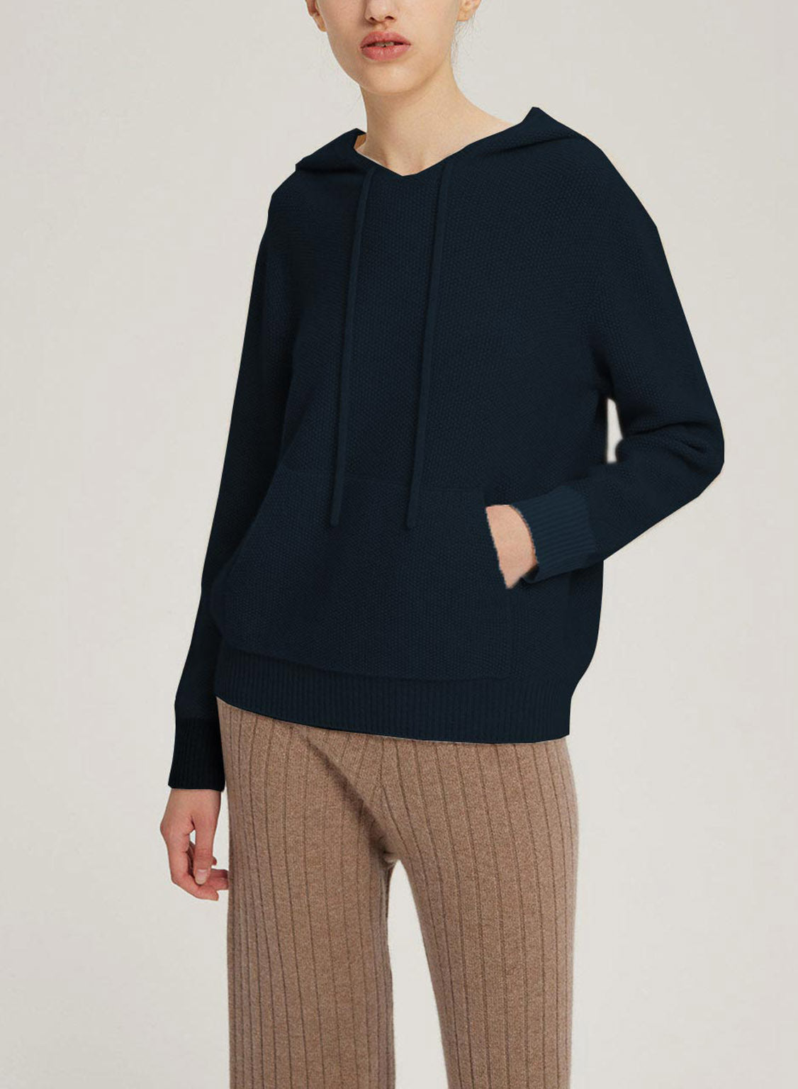 Drawstring Wool-Cashmere Knitted Hoodie - Black, M image
