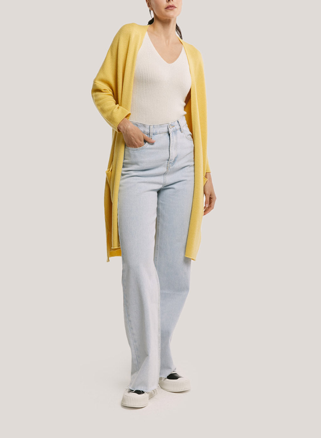 Slouchy Wool-Cashmere Long Cardigan - Yellow, S image