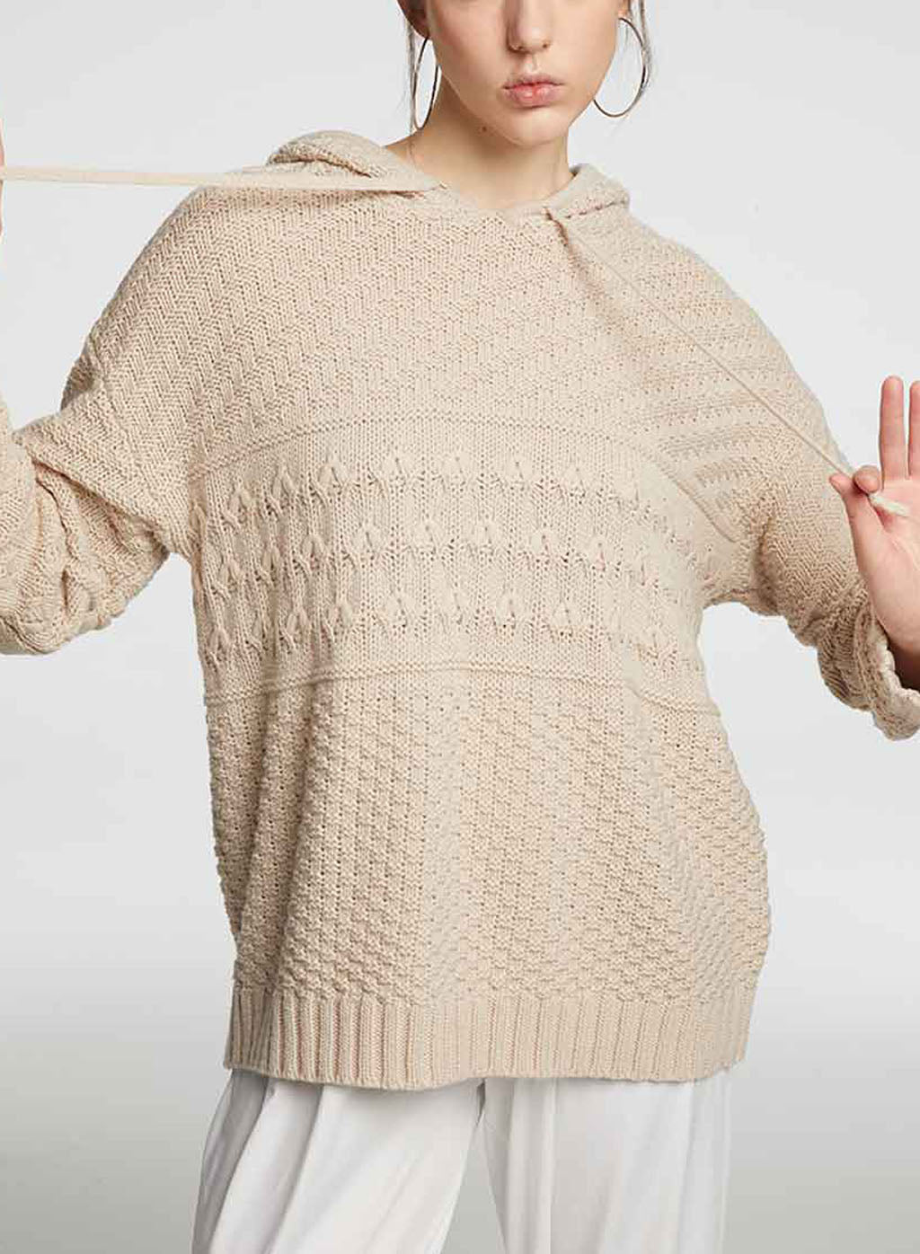 Fine Knit Hoodie - Light Flesh, S image