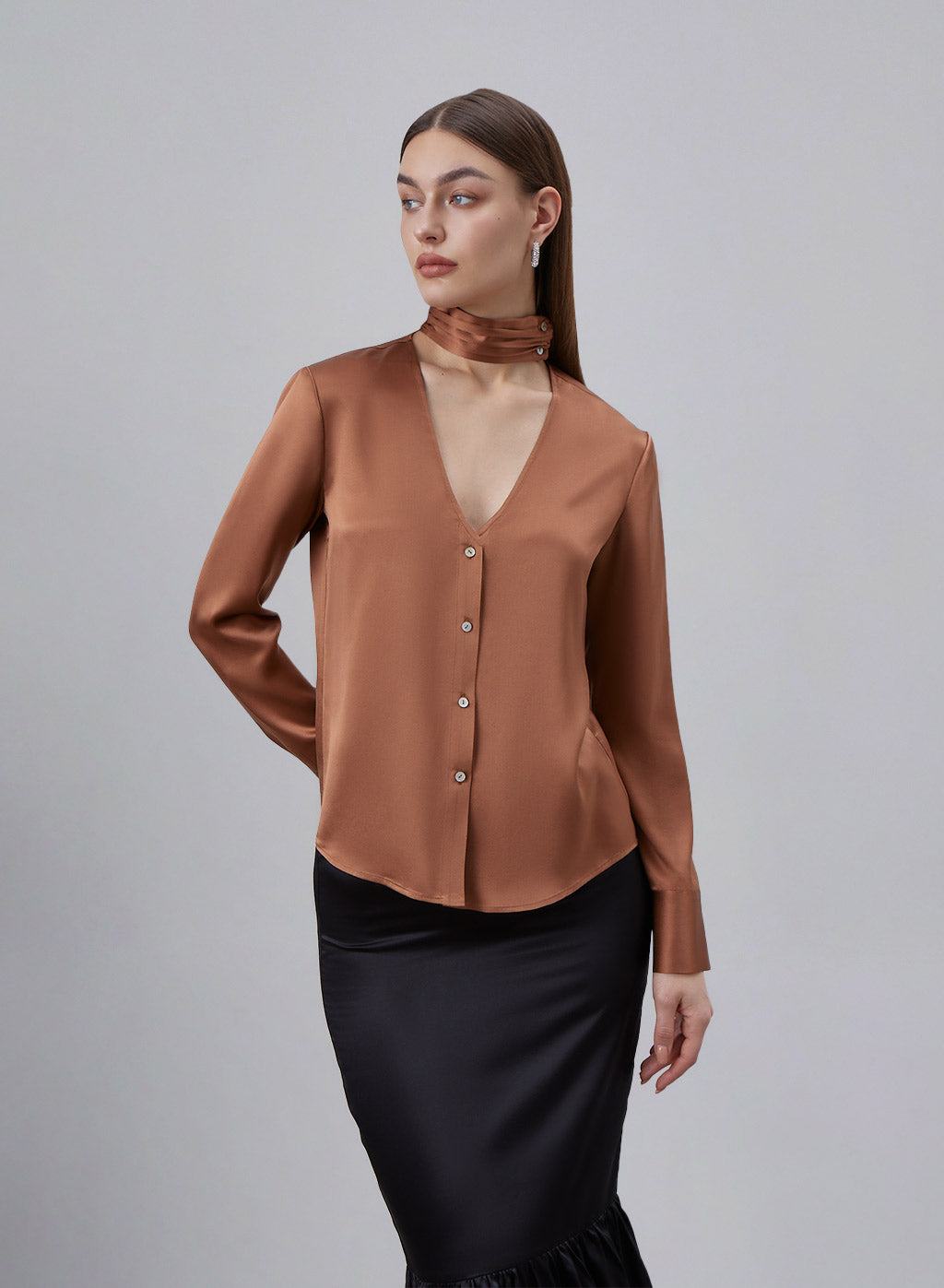 Choker V-neck Silk Blouse image 0