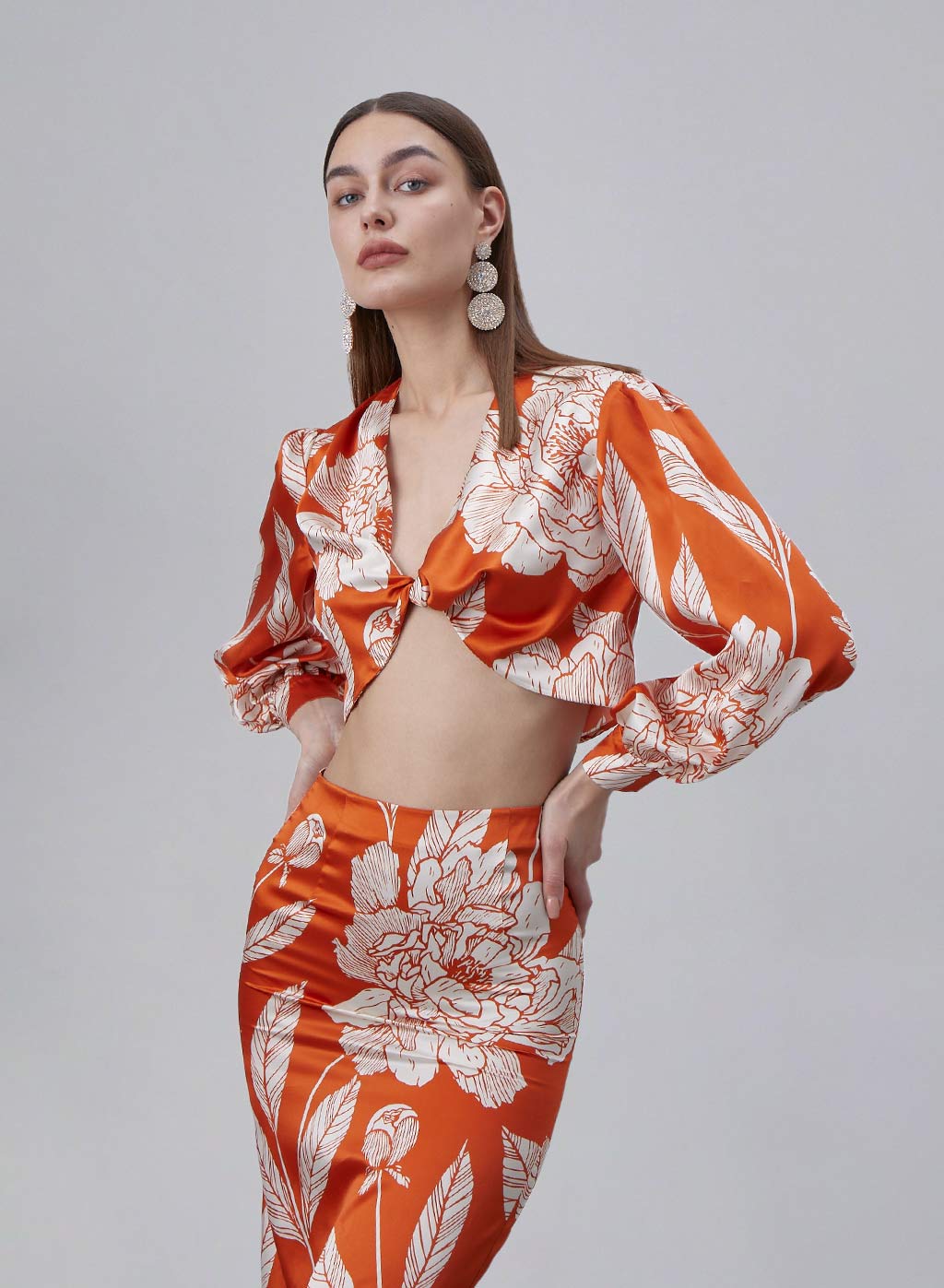 Printed Chest Knot Silk Top image 1