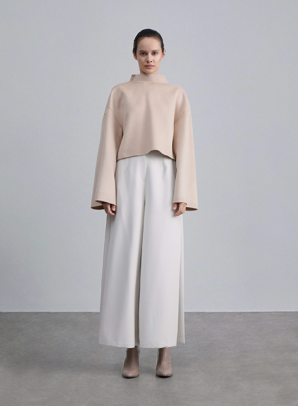 Draped Lace Double Face Wool Top - Camel, S image