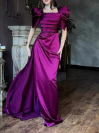 Elegant Puff Sleeve Pleated Slit Maxi Dress image 2