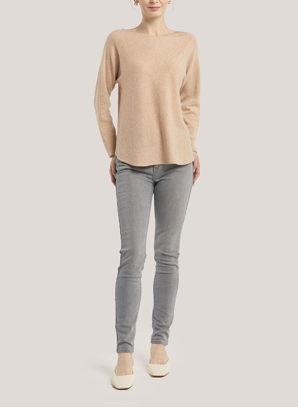 Boatneck Oversized Cashmere Sweater - Light Tan, XXL image