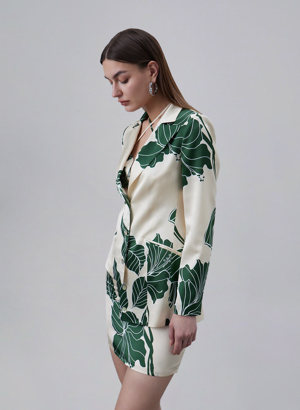 Printed Asymmetric Hem Silk Blazer image 2