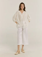 100% Linen Cropped Wide-Leg Pants image 1