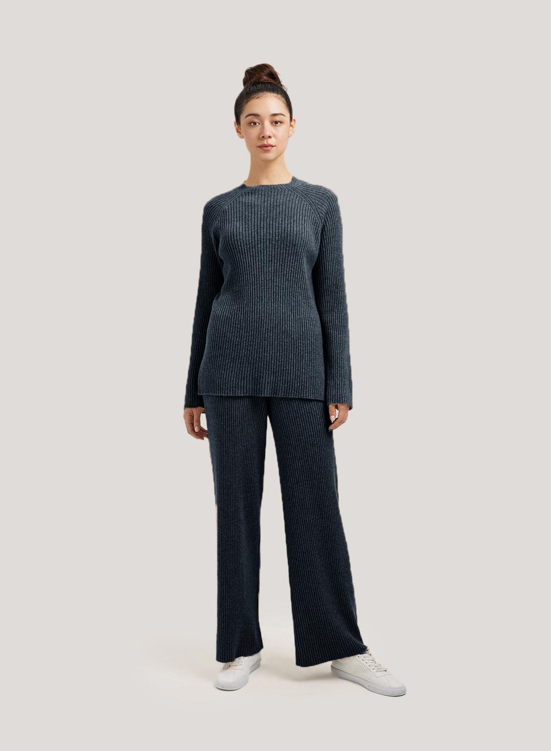 Leisure Rib-Knit Wool-Cashmere Set - Navy, L image