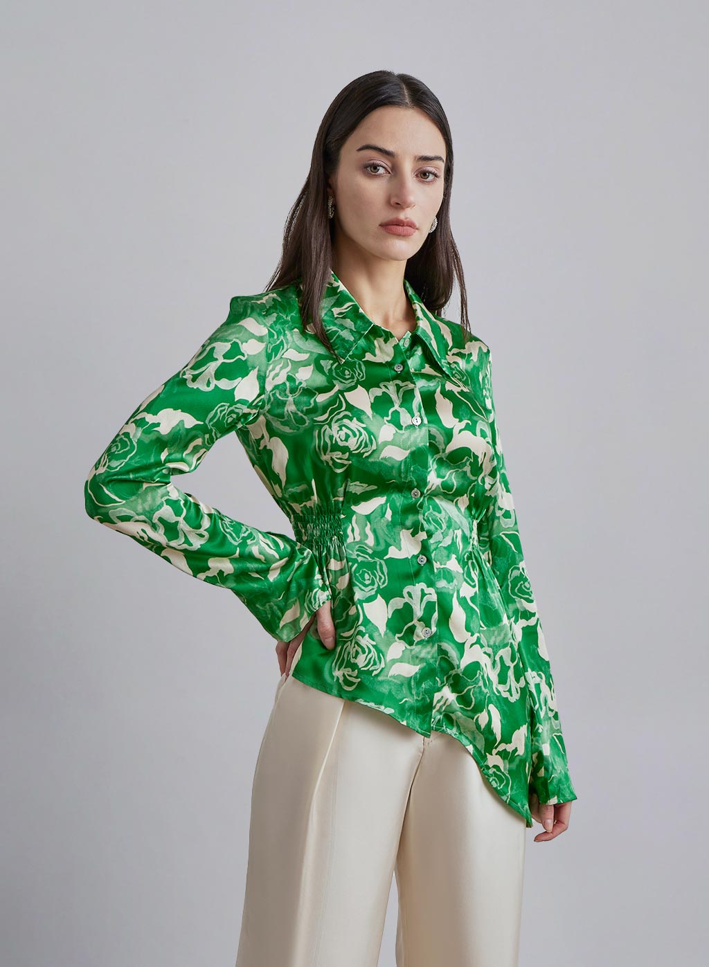 Floral Print Asymmetric Hem Silk Blouse image 0
