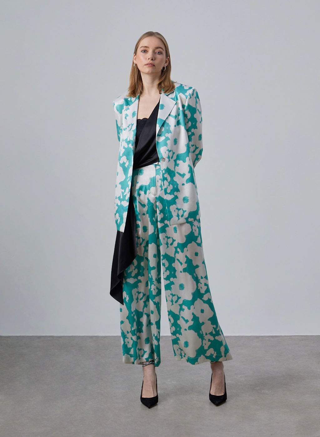 Ready to Bloom Floral Silk Blazer With Detachable Scarf
