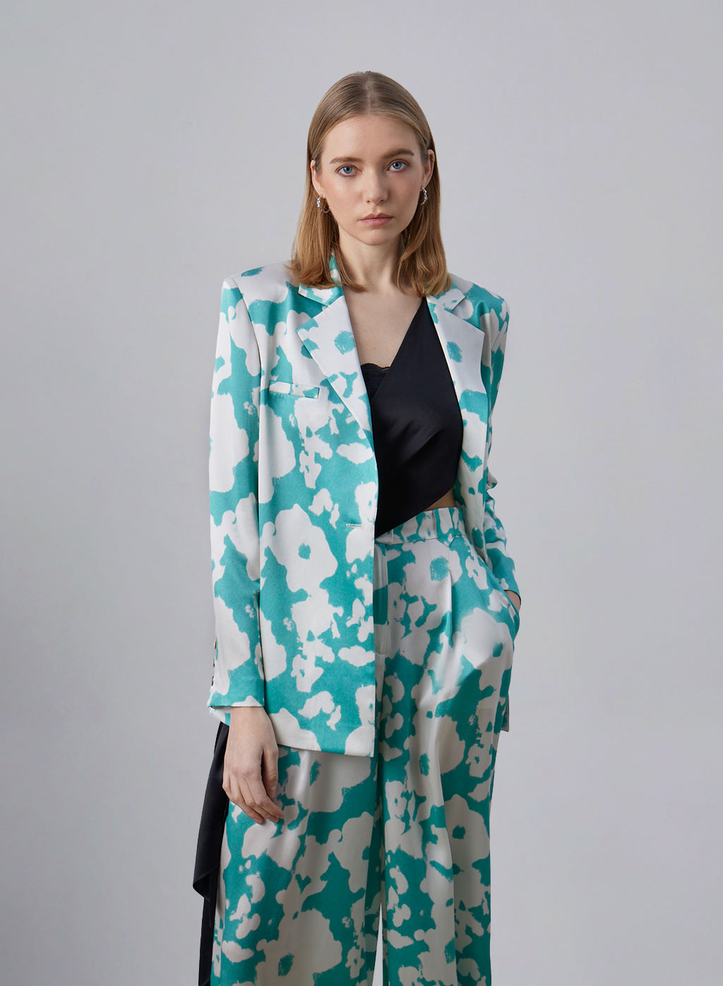 Ready to Bloom Floral Silk Blazer With Detachable Scarf
