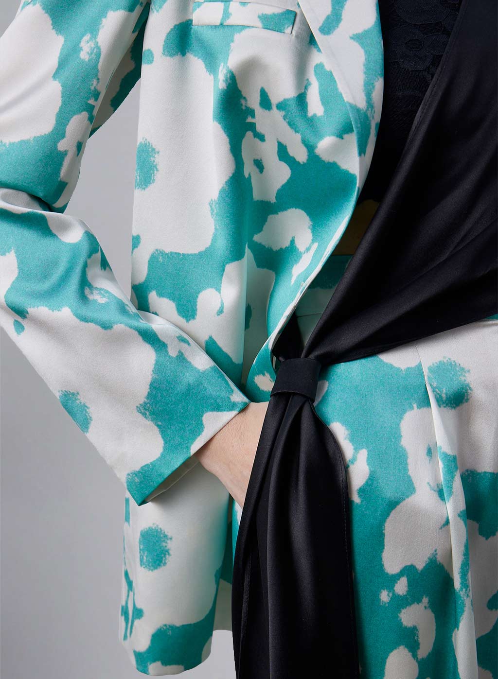 Ready to Bloom Floral Silk Blazer With Detachable Scarf