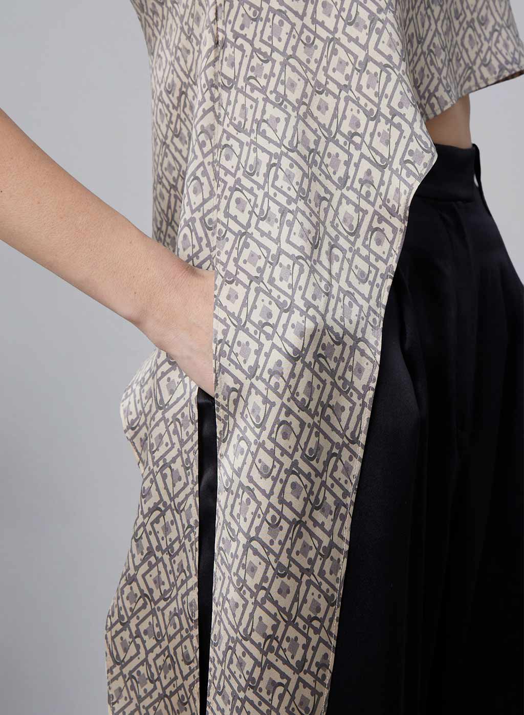 Geometric Print Asymmetrical-Hem Silk Tank Top