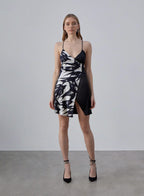 Swallow Color Contrast Silk Slip Mini Dress