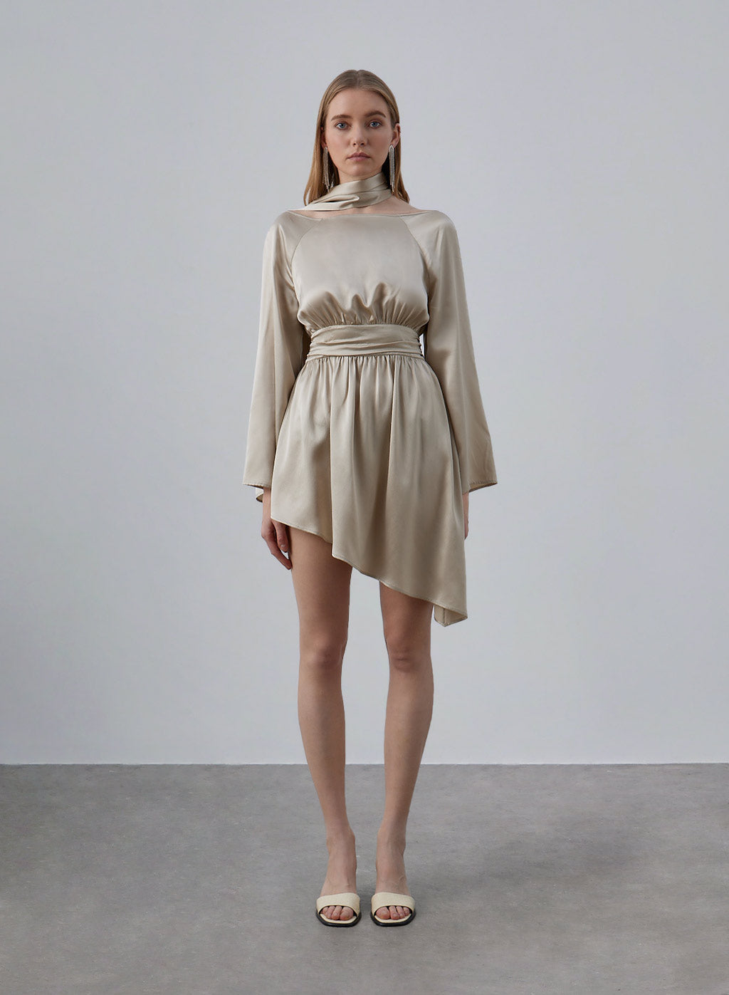 Twilly Scarf Long Sleeve Backless Silk Dress