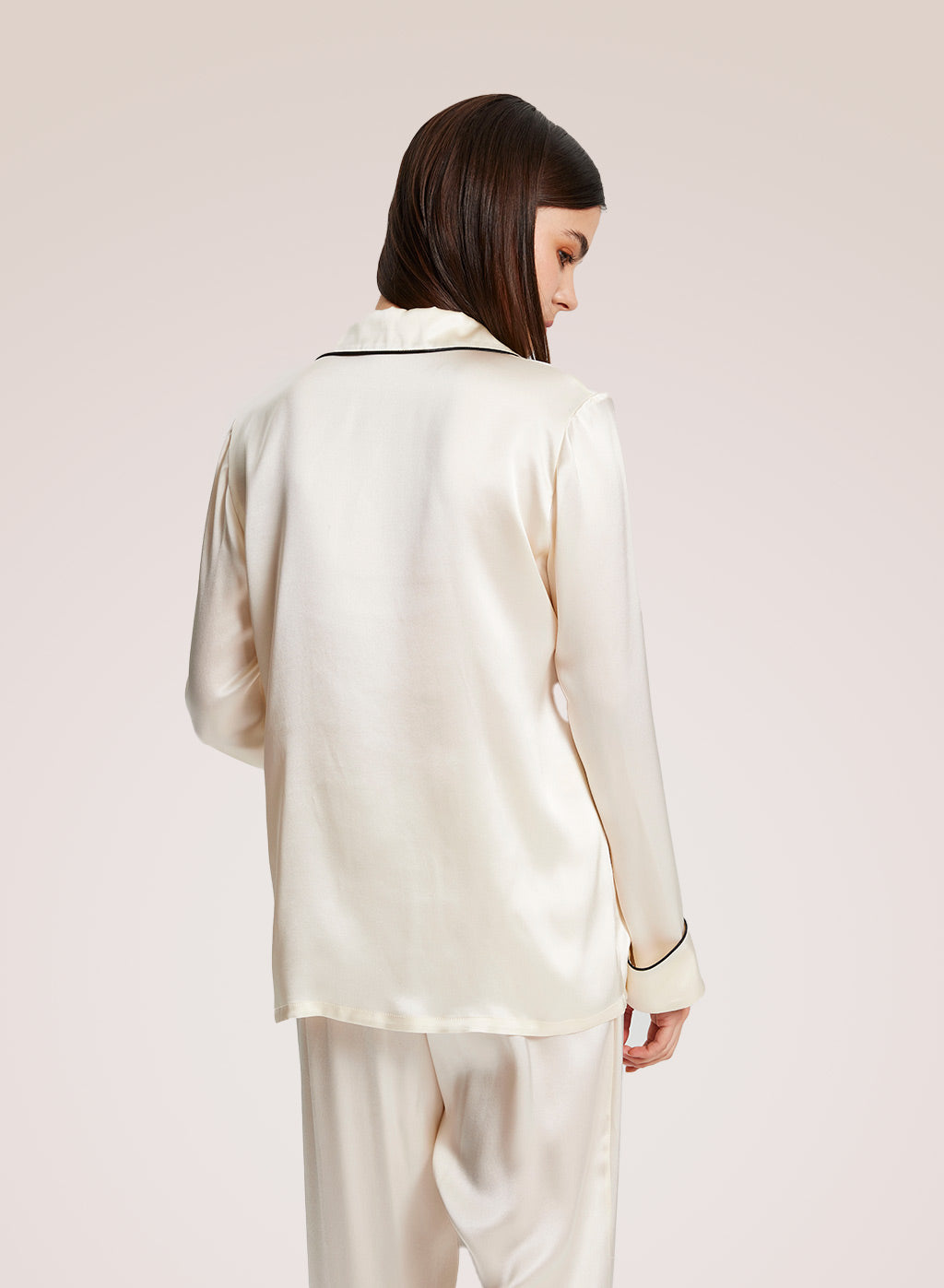 Maison Ivory Piped Silk Pajama Shirt