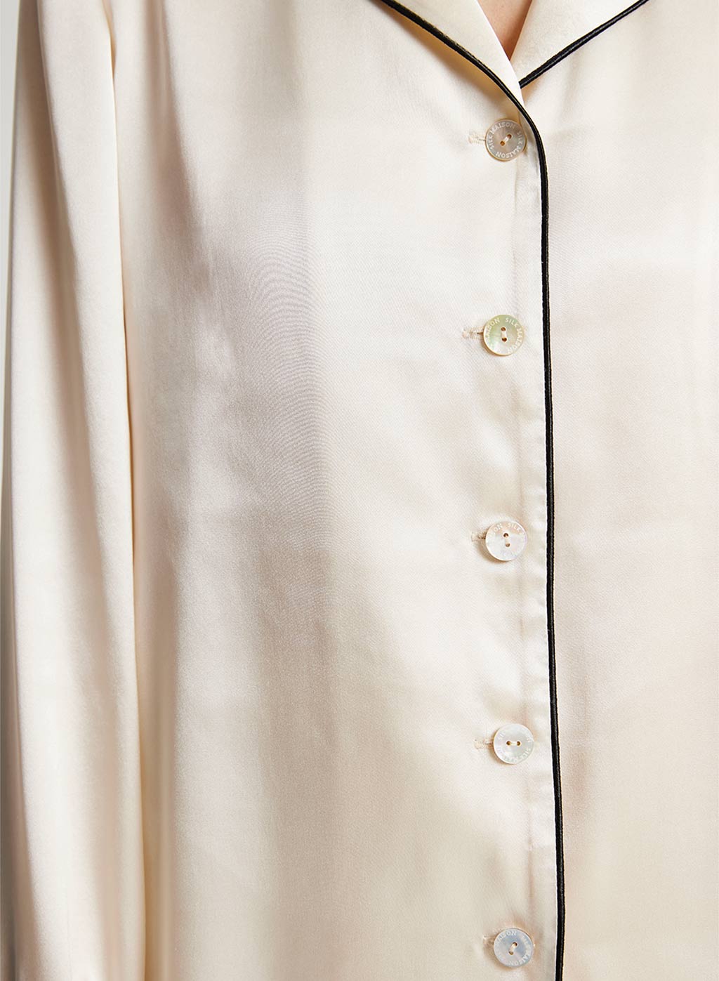 Maison Ivory Piped Silk Pajama Shirt