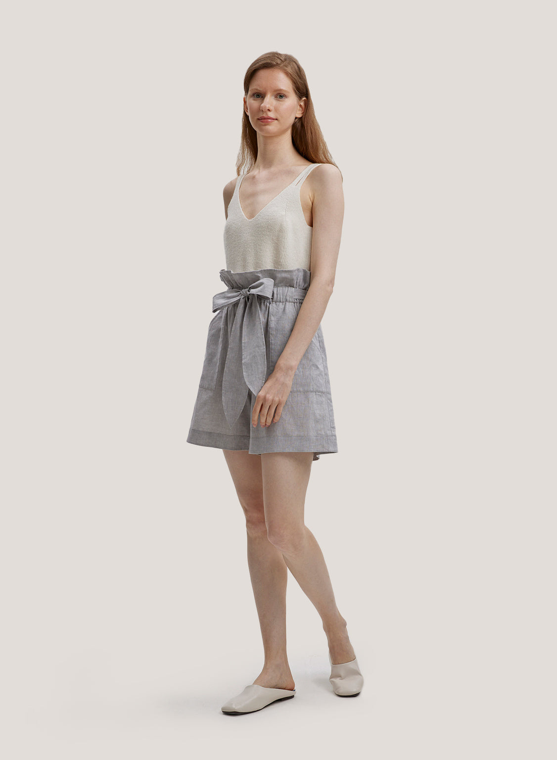 Cotton-Linen High-Waisted Paperbag Shorts