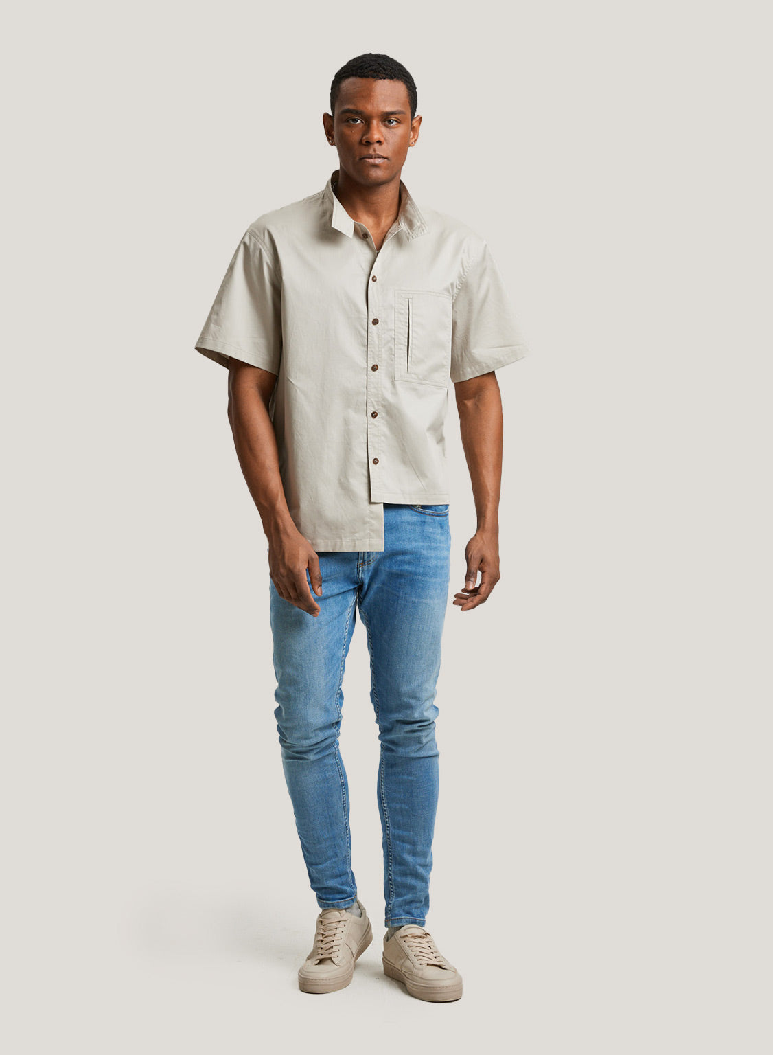 Single Pocket Asymmetric Shirt In 100% Cotton