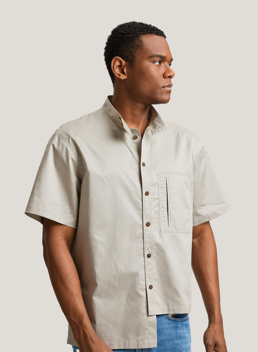 Single Pocket Asymmetric Shirt In 100% Cotton