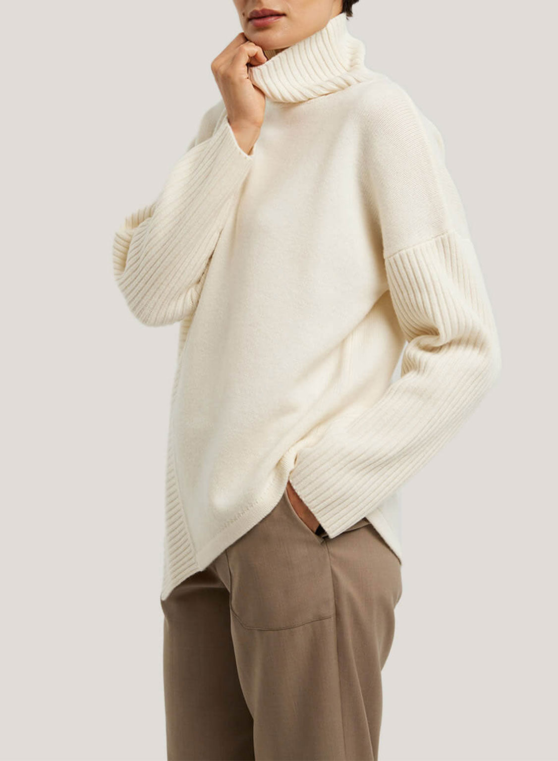 Asymmetrical Slit Pure Wool Sweater