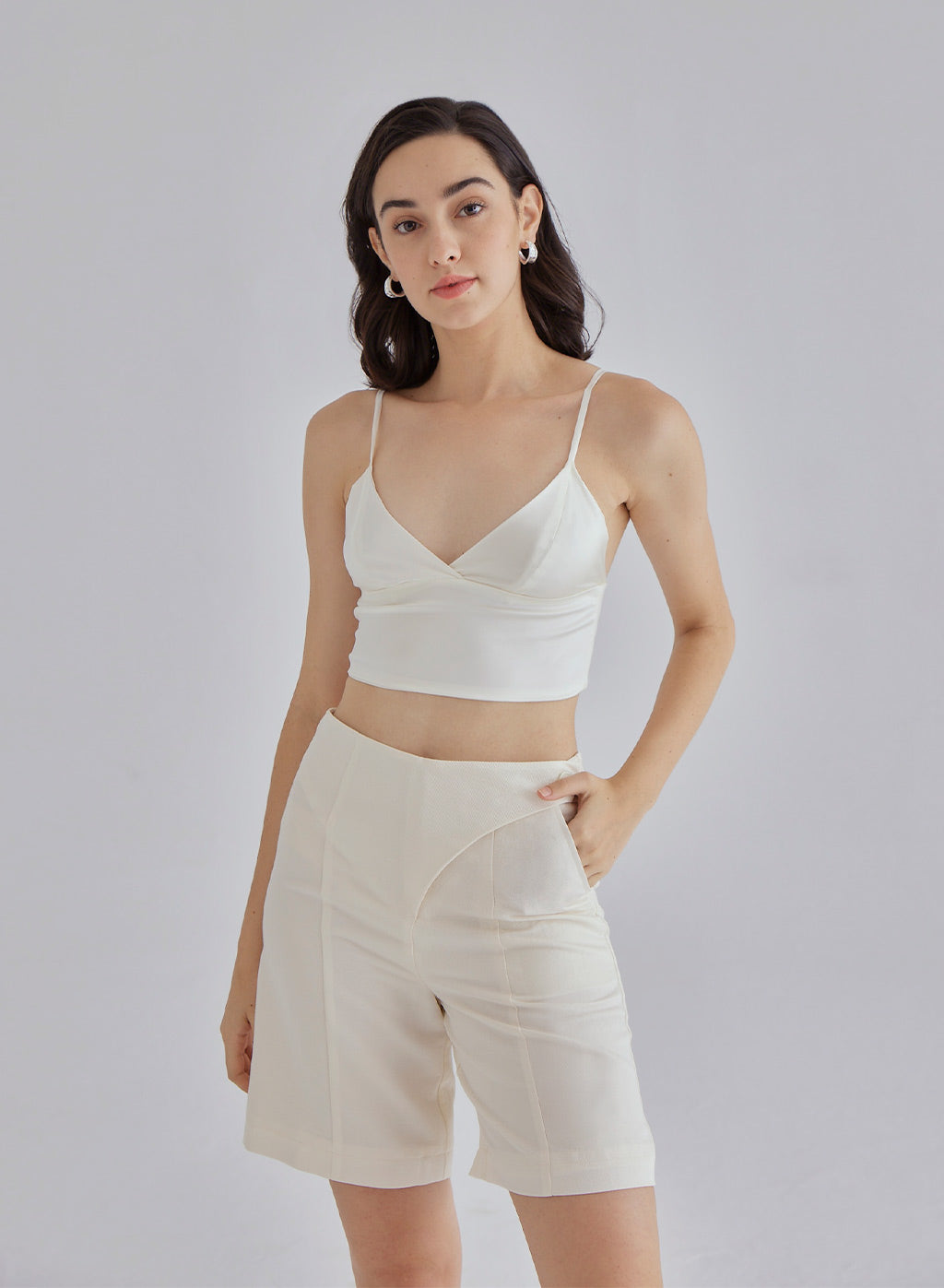 White Quartz Silk Blend Shorts