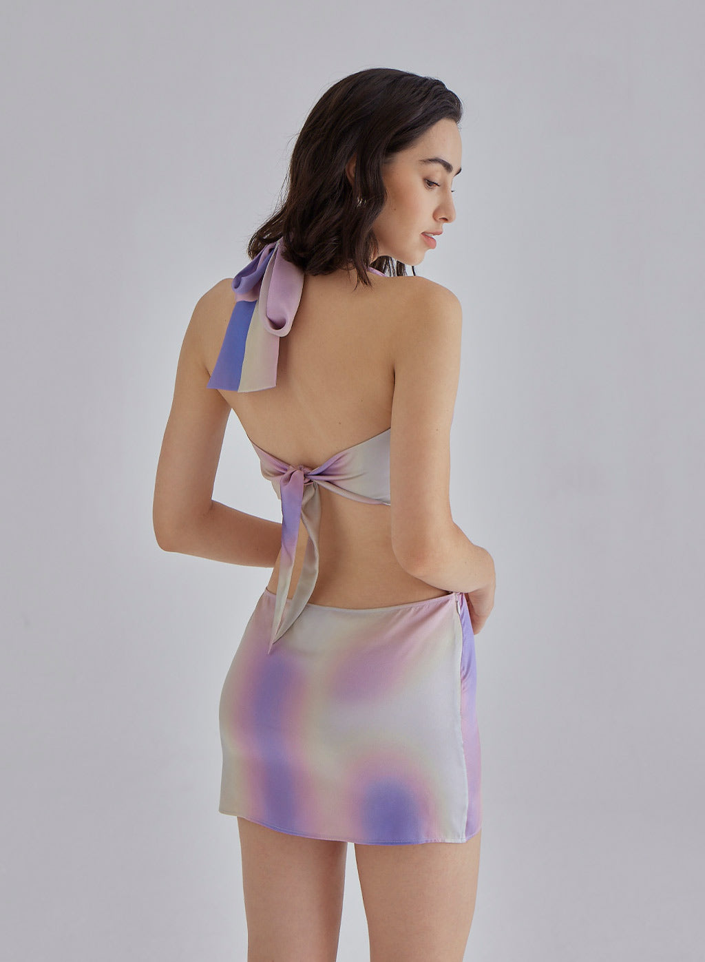 Purple Euphoria Halterneck Mini Silk Dress