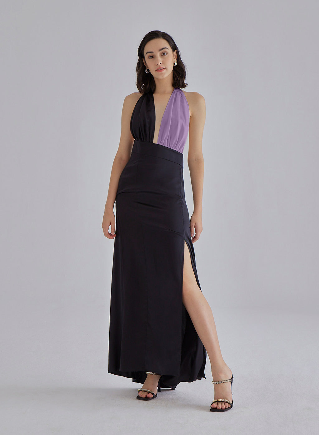 Piano Halterneck Maxi Silk Dress