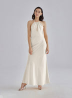 Gold Confetti Halterneck Midi Silk Dress