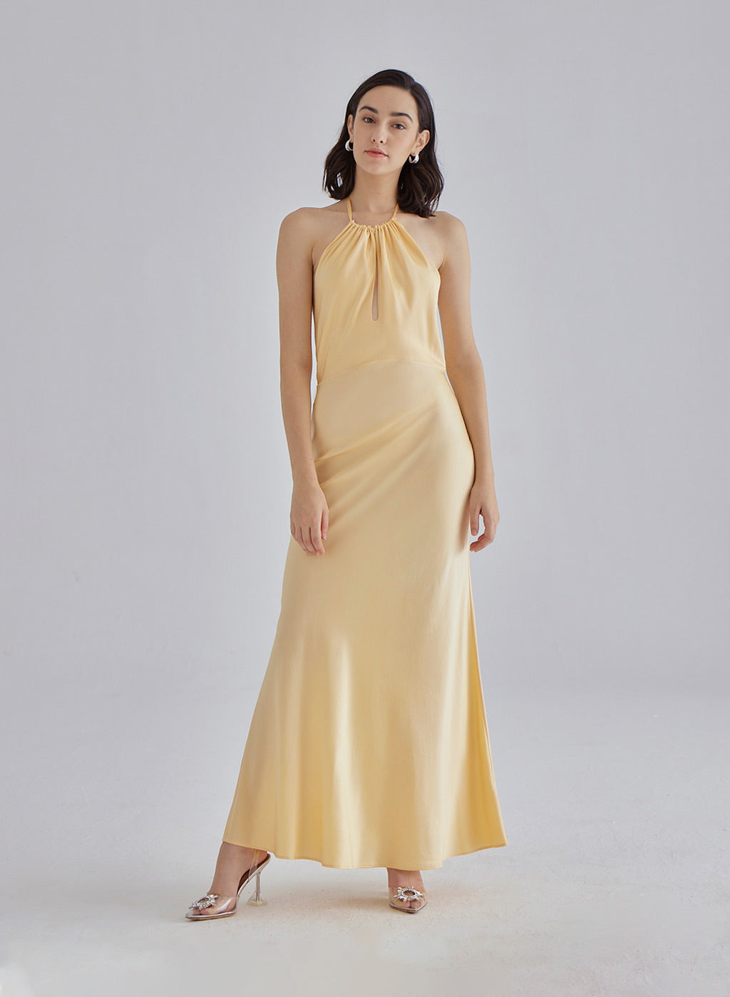Gold Confetti Halterneck Midi Silk Dress