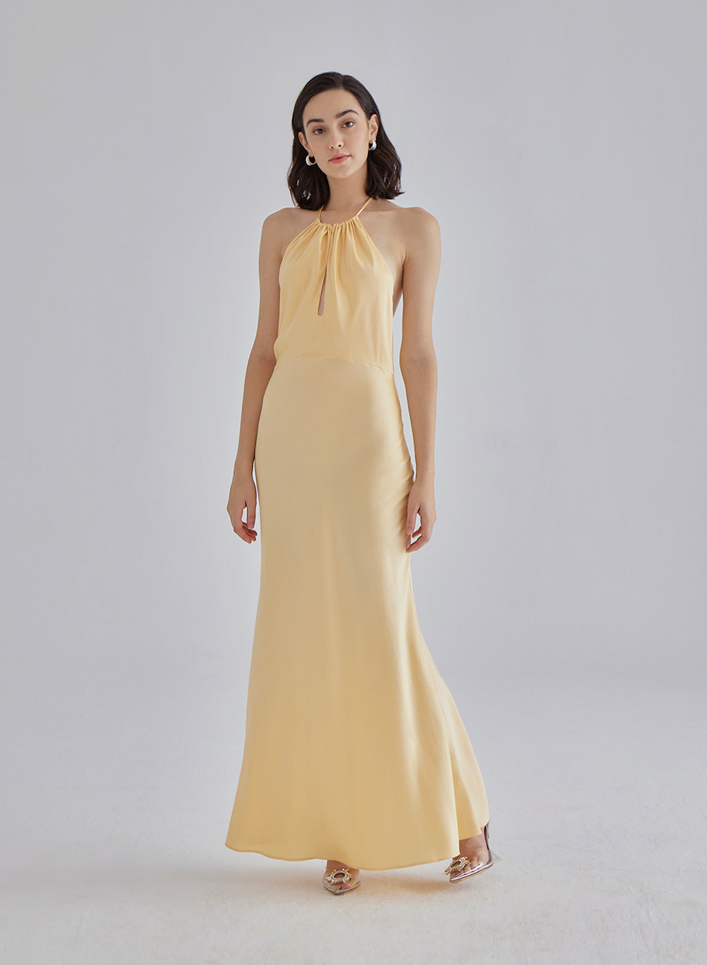 Gold Confetti Halterneck Midi Silk Dress