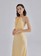 Gold Confetti Halterneck Midi Silk Dress
