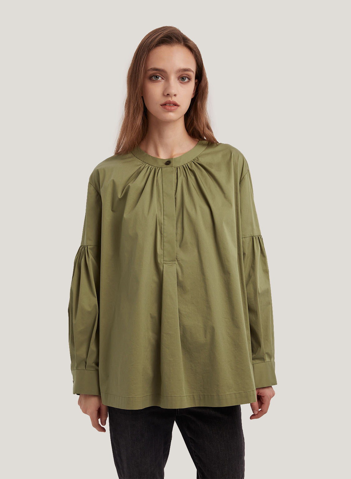 Cotton-Blend Loose-Fit Blouse