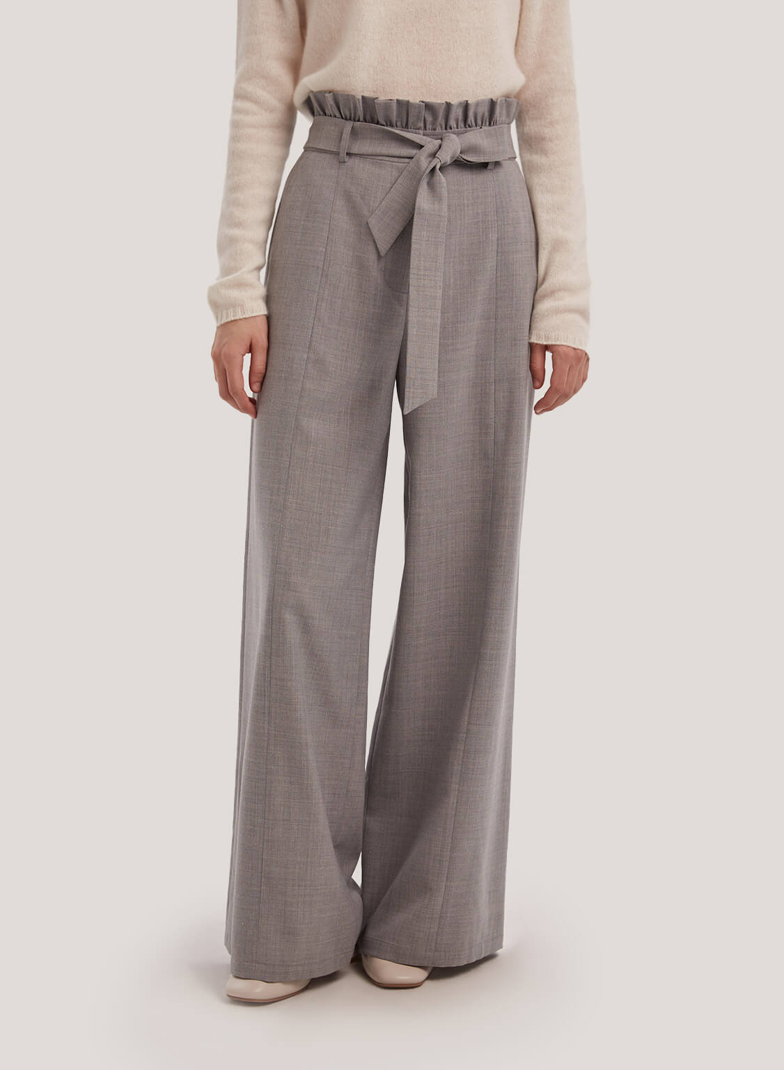 Belted Wide-Leg Wool-Blend Pants
