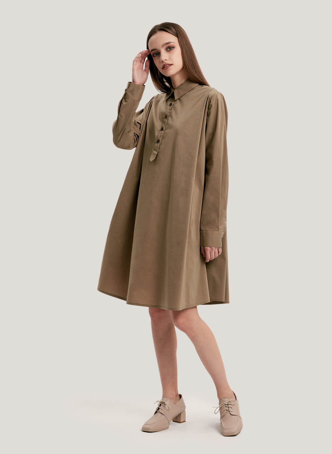 Cotton-Blend A-Line Shirtdress