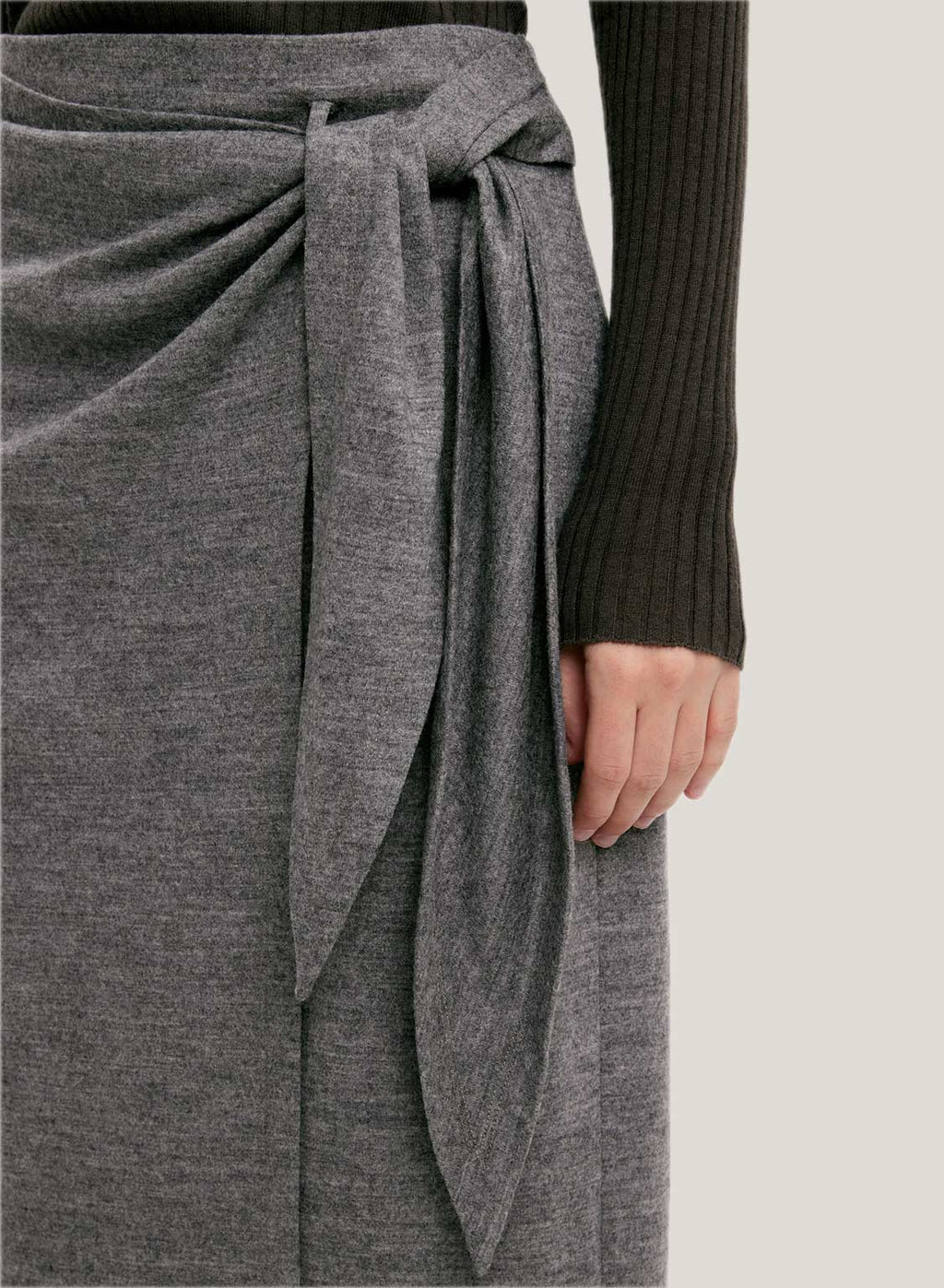 Waist Tie Wrap Pure Wool Skirt