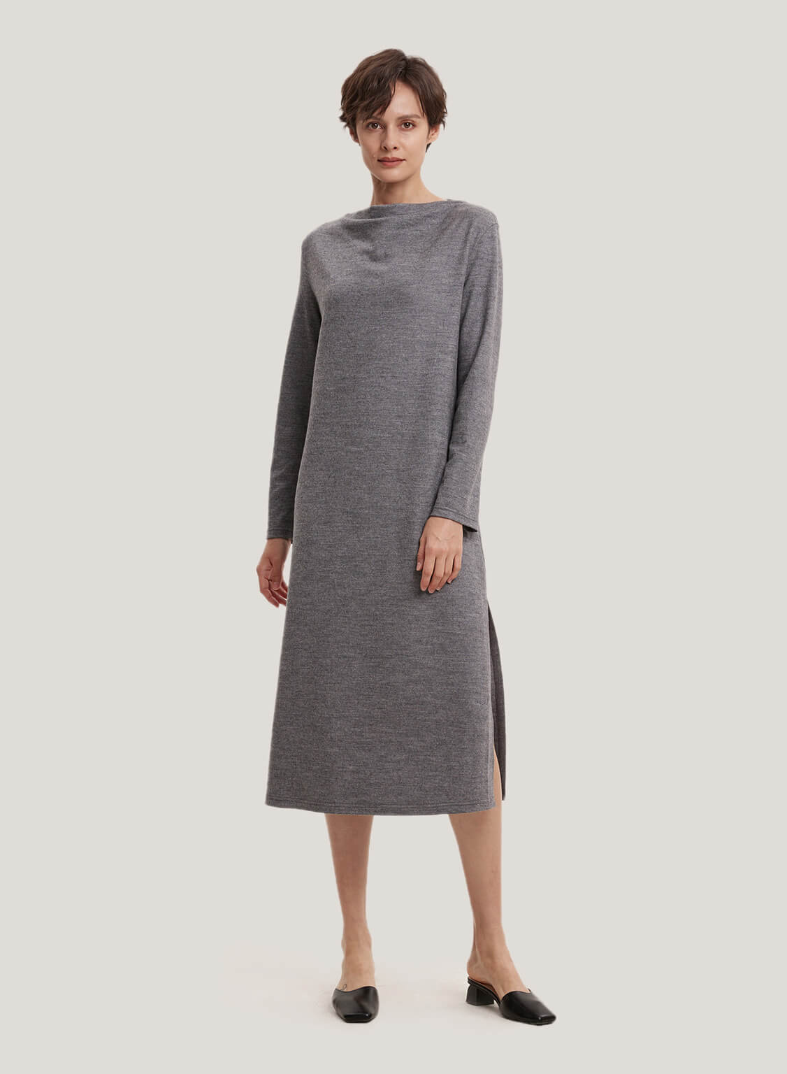 Split-Side 100% Wool Maxi Dress