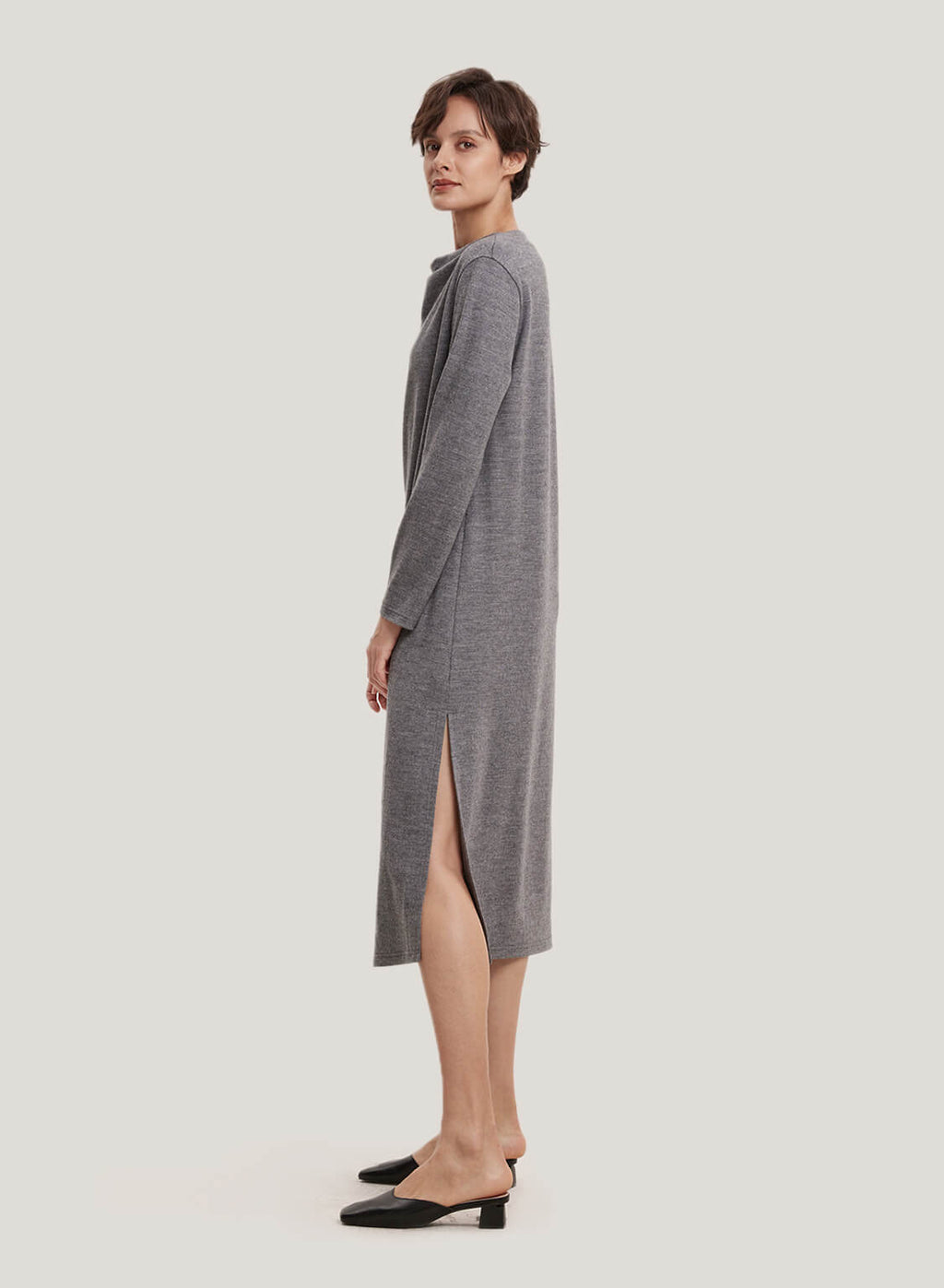 Split-Side 100% Wool Maxi Dress