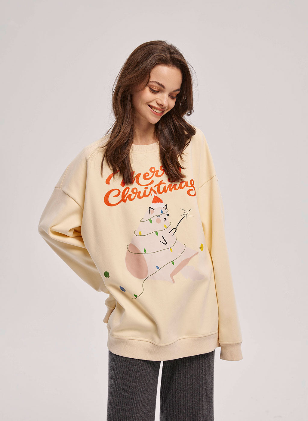 Christmas Cat Print Sweatshirt