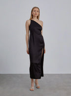 One Shoulder Side Slit Silk Dress