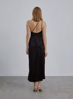 One Shoulder Side Slit Silk Dress