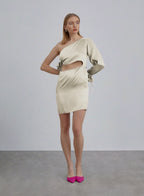 One Shoulder Cut-out Short Silk Dress