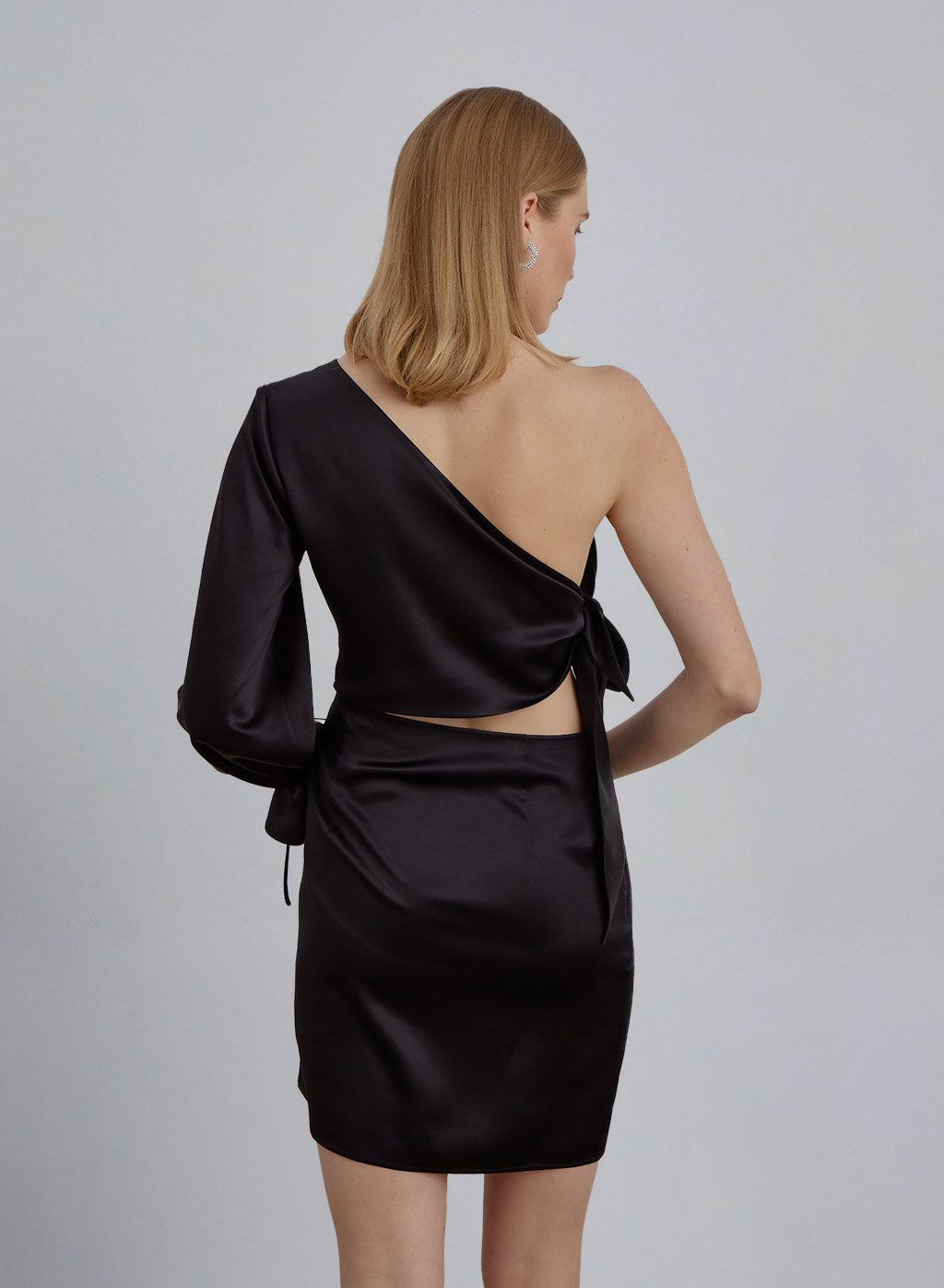 One Shoulder Cut-out Short Silk Dress